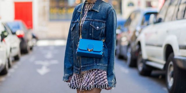 Blue, Sleeve, Textile, Bag, Street fashion, Pattern, Electric blue, Jacket, Fashion, Denim, 