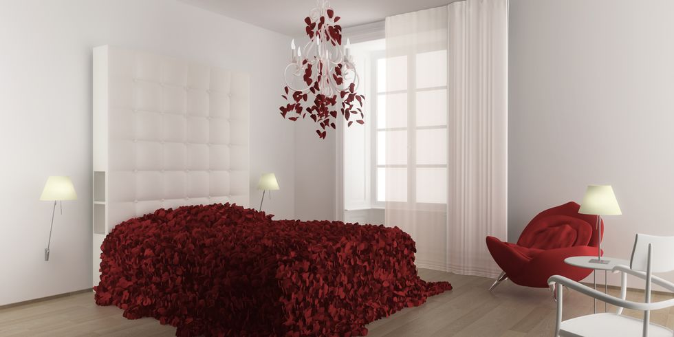Room, Interior design, Floor, Textile, Red, Flooring, Wall, Interior design, Fixture, Linens, 
