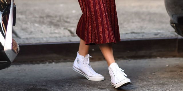 Footwear, Shoe, Human leg, White, Style, Carmine, Pattern, Street fashion, Fashion, Black, 