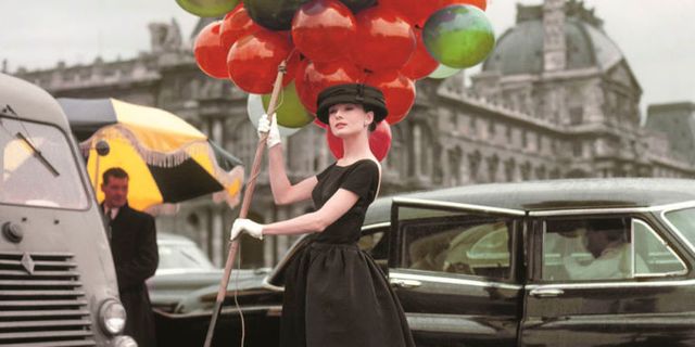 Balloon, Dress, Party supply, Umbrella, Classic car, Street fashion, Classic, Toy, Gown, Antique car, 