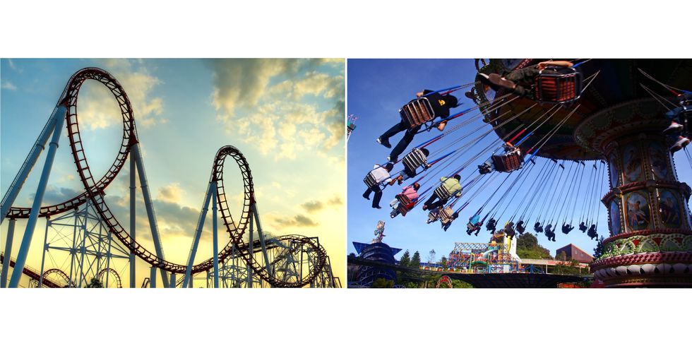 Amusement ride, Roller coaster, Amusement park, Landmark, Tourist attraction, Recreation, Park, Nonbuilding structure, Fun, Sky, 
