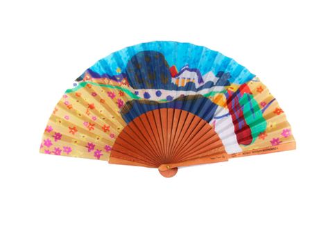 Hand fan, Headgear, Decorative fan, Orange, Peach, Umbrella, 