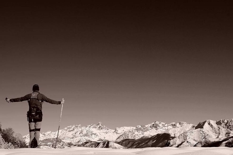 Black, White, Sky, Snow, Mountain, Standing, Cloud, Winter, Black-and-white, Mountaineer, 