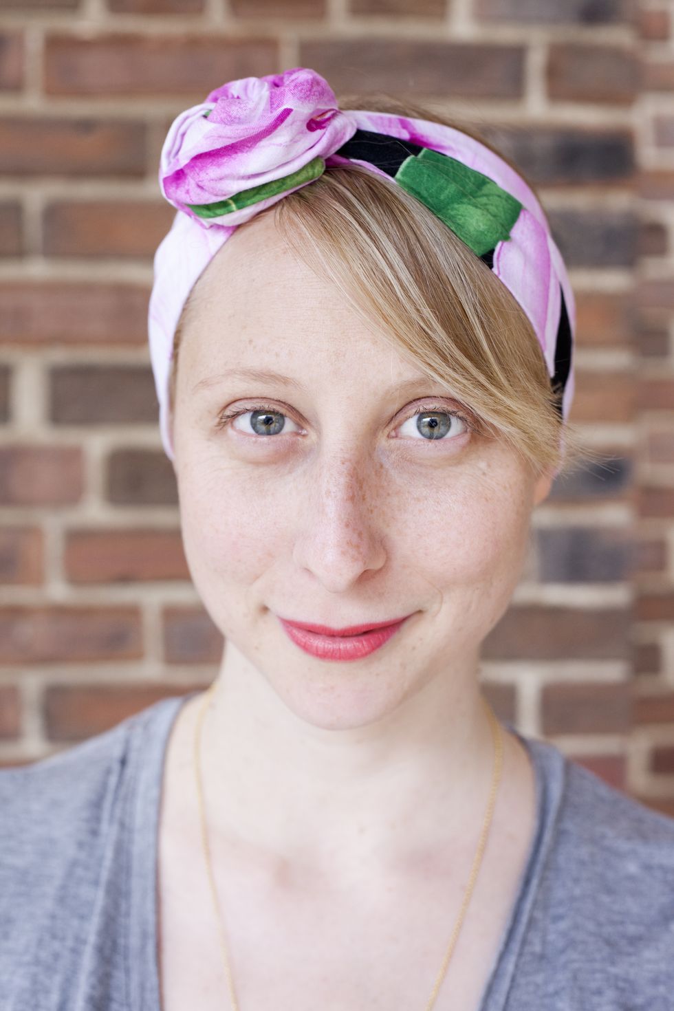 Lip, Chin, Forehead, Eyebrow, Hair accessory, Brick, Purple, Headpiece, Pink, Style, 