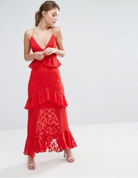 Sleeve, Shoulder, Textile, Joint, Red, Dress, One-piece garment, Formal wear, Style, Waist, 