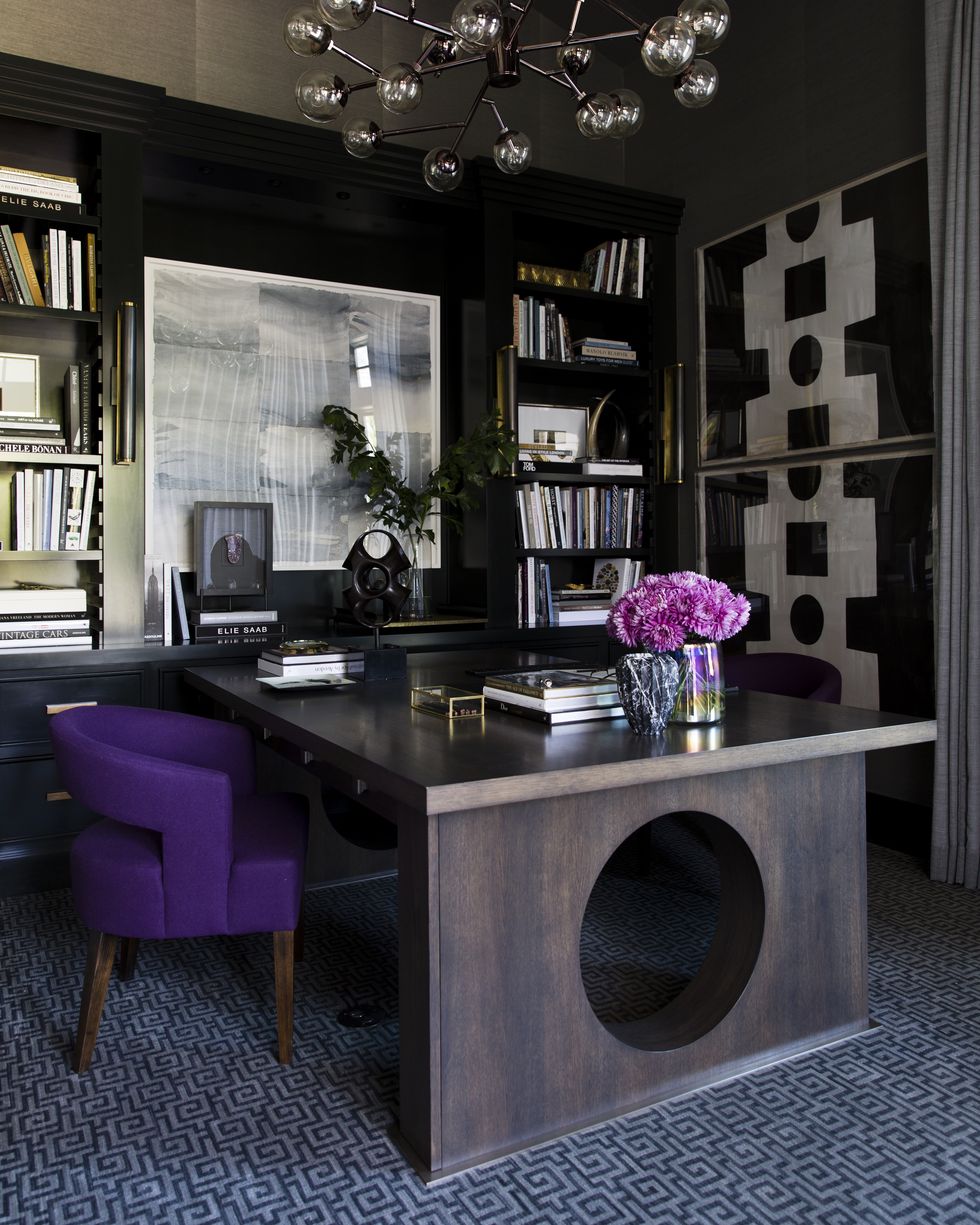 Room, Furniture, Interior design, Table, Purple, Dining room, Property, Building, Violet, Lighting, 