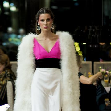 Fashion, White, Fur clothing, Fur, Clothing, Fashion model, Haute couture, Dress, Pink, Event, 