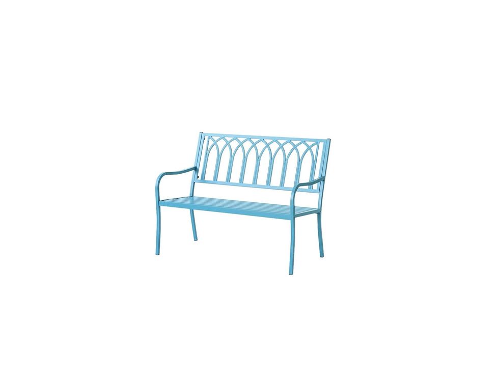 Furniture, Outdoor furniture, Chair, Turquoise, Outdoor bench, Line, Bench, Table, Rectangle, 