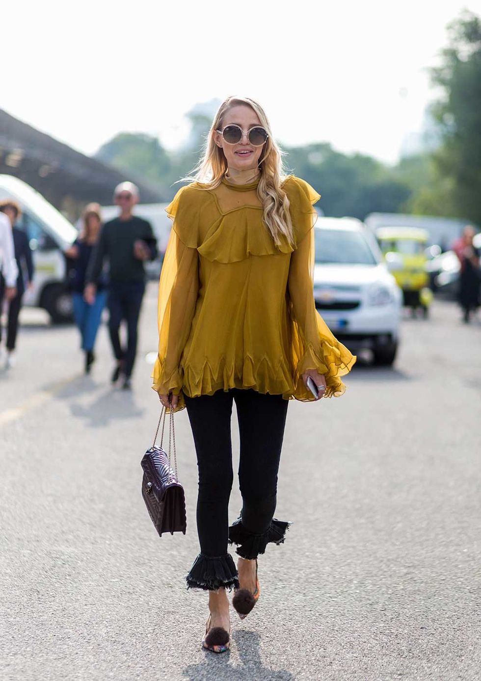 Clothing, Street fashion, Yellow, Photograph, Fashion, Snapshot, Footwear, Outerwear, Shoulder, Ankle, 