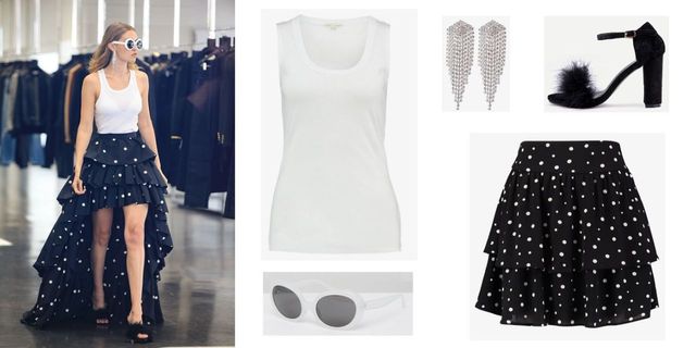 Clothing, White, Black, Dress, Polka dot, Pattern, Fashion, Black-and-white, Shoulder, Little black dress, 