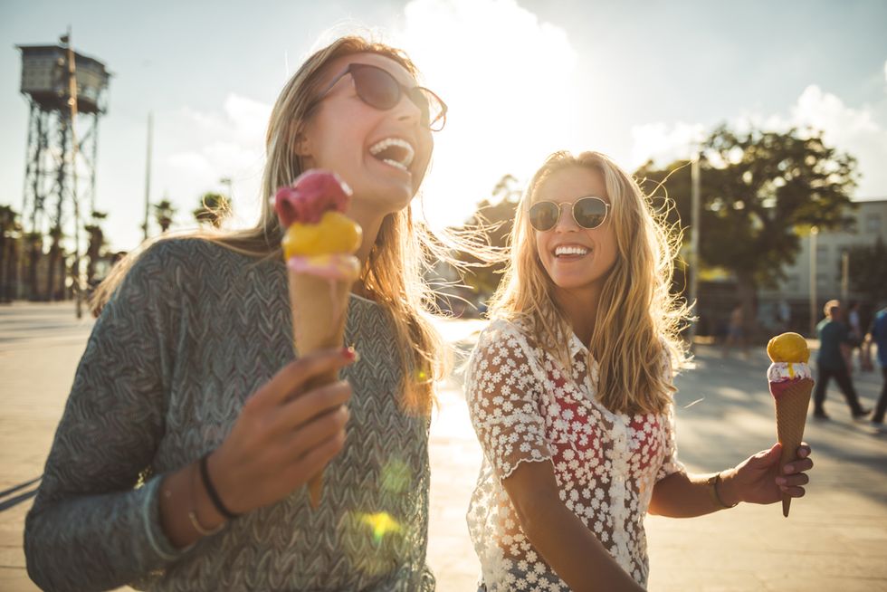 Facial expression, Blond, Yellow, Fun, Smile, Drinking, Friendship, Sunlight, Happy, Summer, 