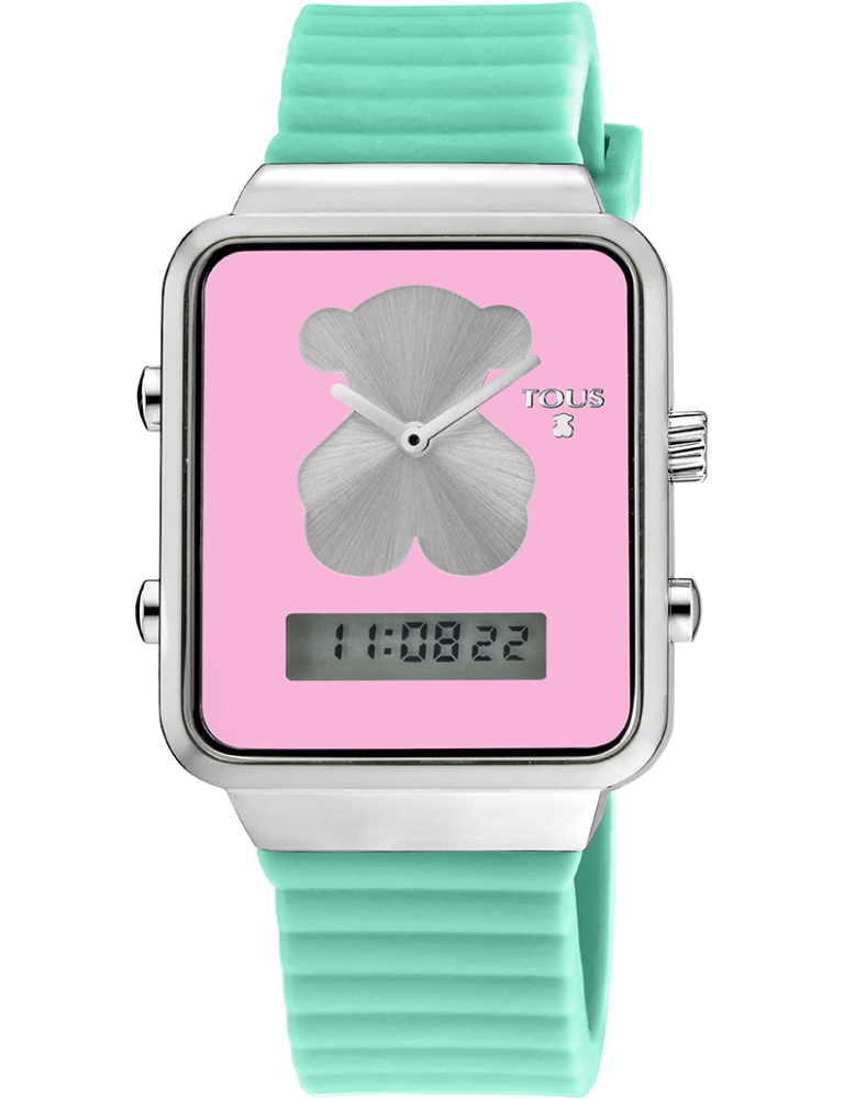 Analog watch, Watch, Turquoise, Pink, Green, Aqua, Strap, Rectangle, Font, Petal, 