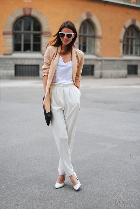 White, Clothing, Street fashion, Blazer, Fashion, Pink, Outerwear, Waist, Suit, Beige, 