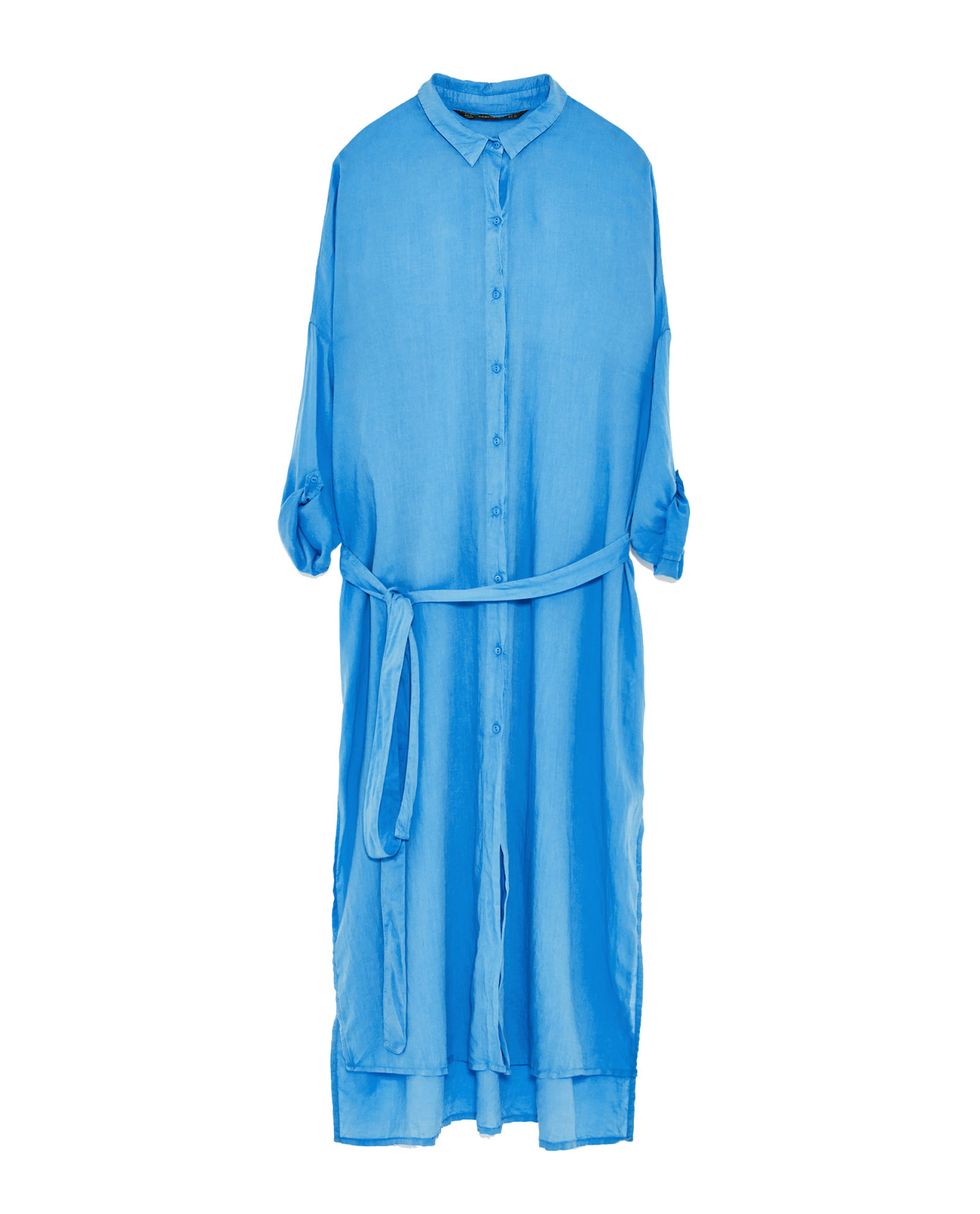 Clothing, Blue, Turquoise, Aqua, Sleeve, Dress, Azure, Robe, Electric blue, Outerwear, 