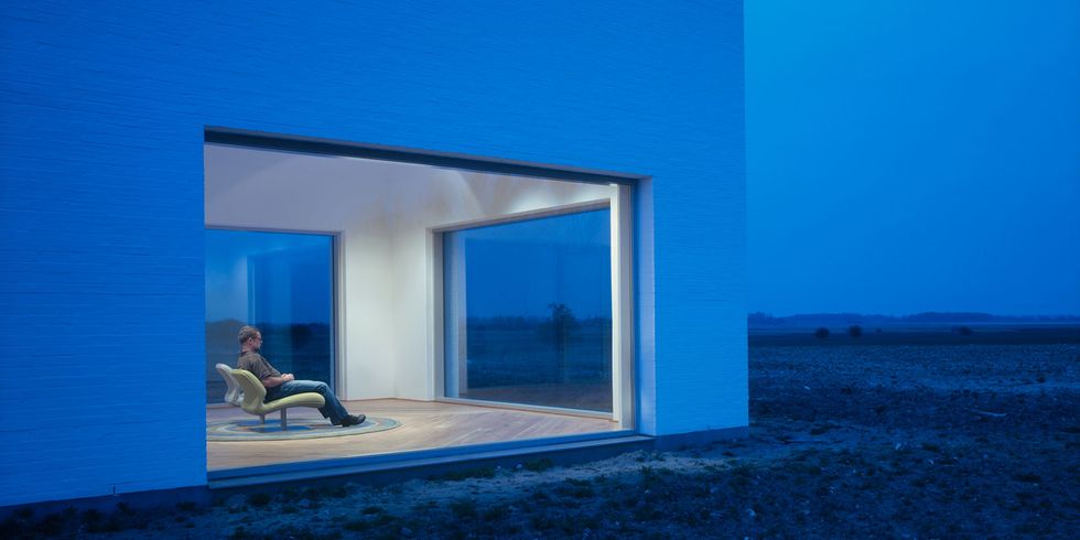 Blue, House, Property, Architecture, Azure, Room, Building, Home, Interior design, Material property, 