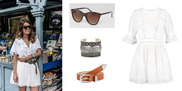 Eyewear, White, Clothing, Glasses, Sunglasses, Fashion, Brown, Footwear, Street fashion, Dress, 