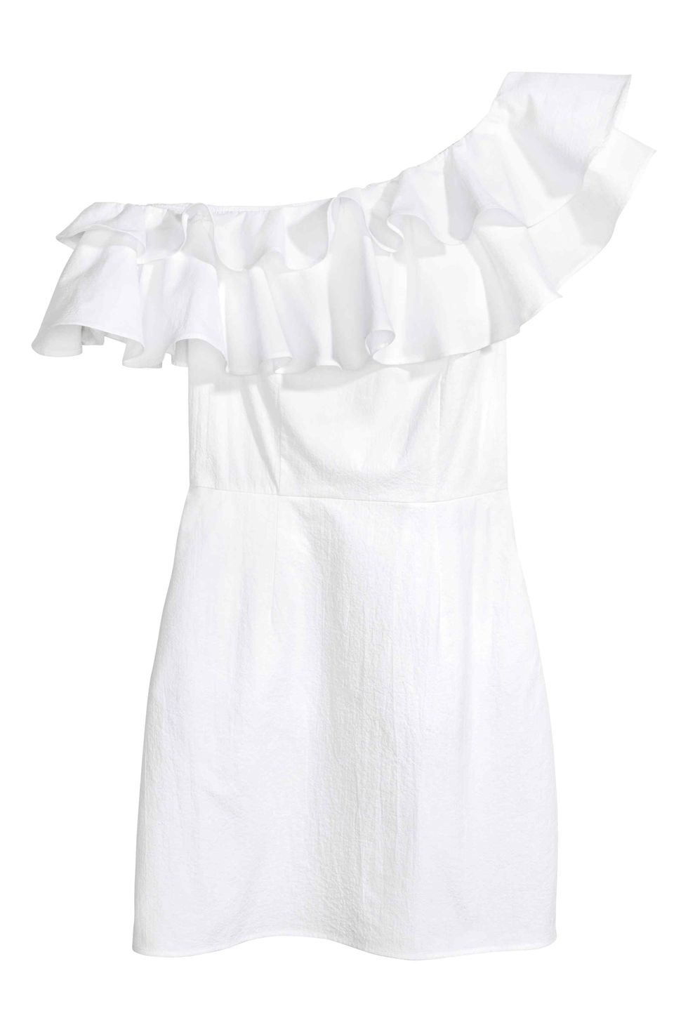 White, Clothing, Product, Sleeve, Dress, Ruffle, Blouse, Day dress, 