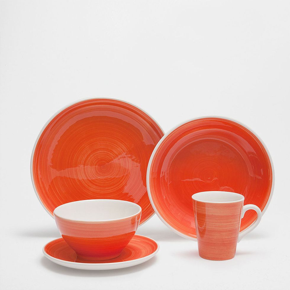 Dishware, Orange, Red, Dinnerware set, Tableware, earthenware, Plate, Bowl, Serveware, Cup, 