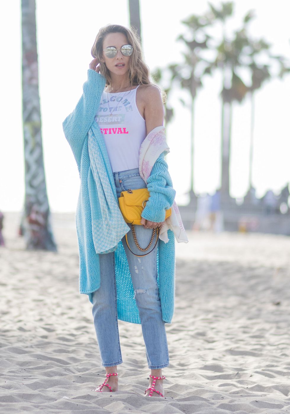 Photograph, Clothing, Blue, Turquoise, Street fashion, Yellow, Shoulder, Pink, Fashion, Joint, 