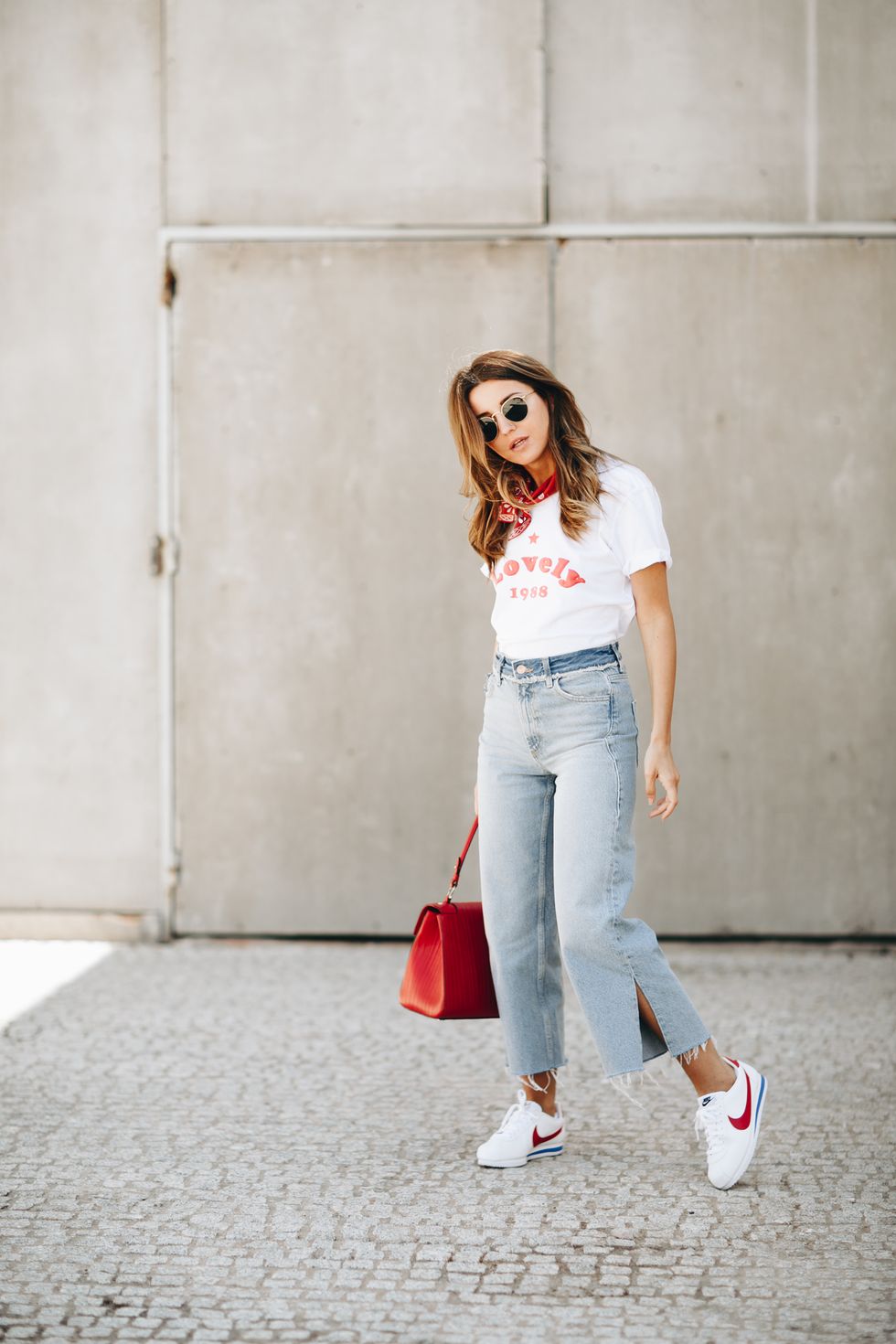 White, Clothing, Red, Street fashion, Shoulder, Fashion, Jeans, Beauty, Crop top, Denim, 
