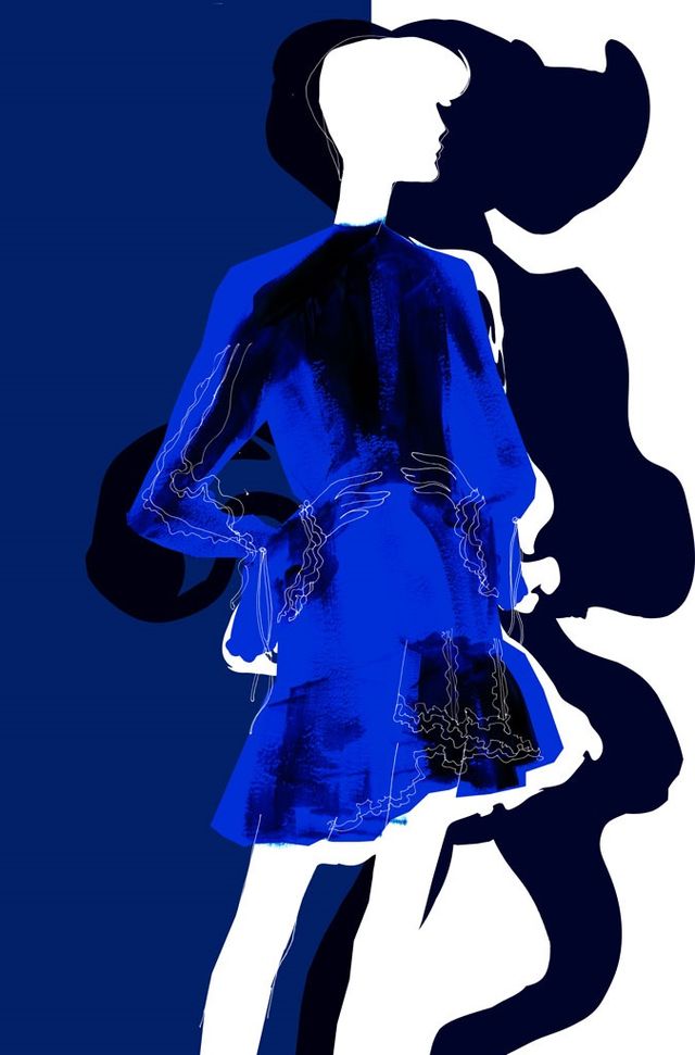 Blue, Electric blue, Illustration, Silhouette, Fashion illustration, Black hair, Art, 
