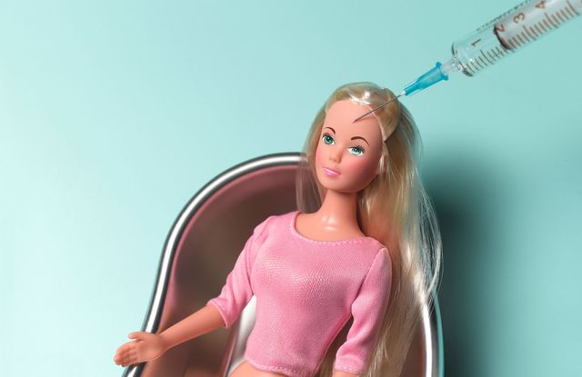 Blond, Doll, Barbie, Face, Pink, Shoulder, Head, Joint, Toy, Long hair, 