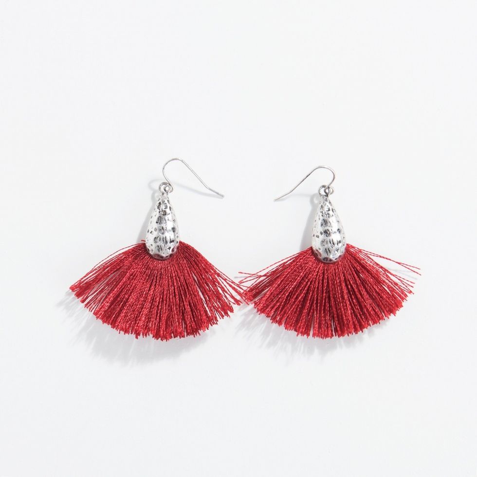 Earrings, Red, Jewellery, Pink, Fashion accessory, Magenta, Silver, Metal, Feather, 
