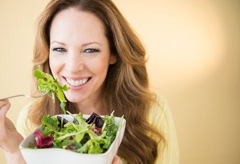 Eating, Food, Natural foods, Skin, Leaf vegetable, Salad, Vegetable, Dish, Lettuce, Smile, 