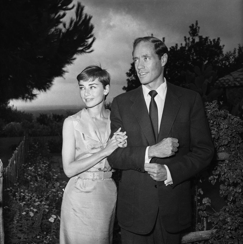 <p>Audrey Hepburn and husband Mel Ferrer on honeymoon in 1954.</p>