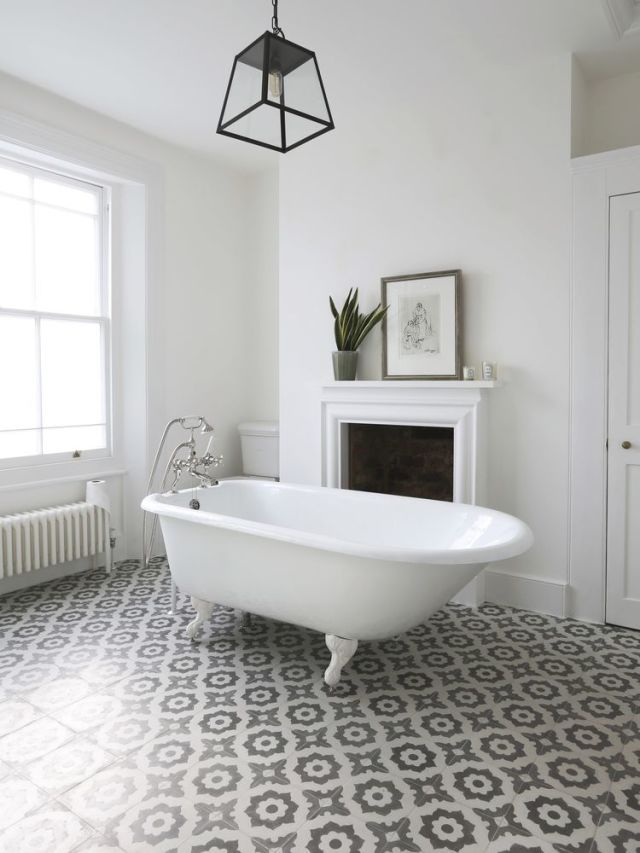 Bathroom, Room, Bathtub, White, Floor, Property, Interior design, Product, Tile, Wall, 