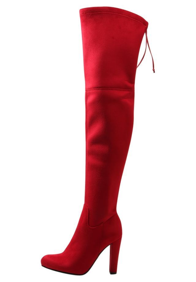 Footwear, Red, High heels, Knee-high boot, Boot, Shoe, Thigh, Knee, Joint, Leg, 