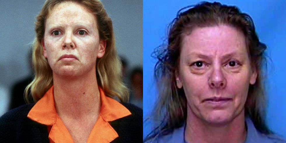 <p>Theron plays serial killer prostitute Aileen Wuornos in the 2003 biographical drama film&nbsp;<em data-redactor-tag="em">Monster</em>. Wuornos was executed in Florida in 2002 after killing six men. <span class="redactor-invisible-space" data-verified="redactor" data-redactor-tag="span" data-redactor-class="redactor-invisible-space"></span></p>
