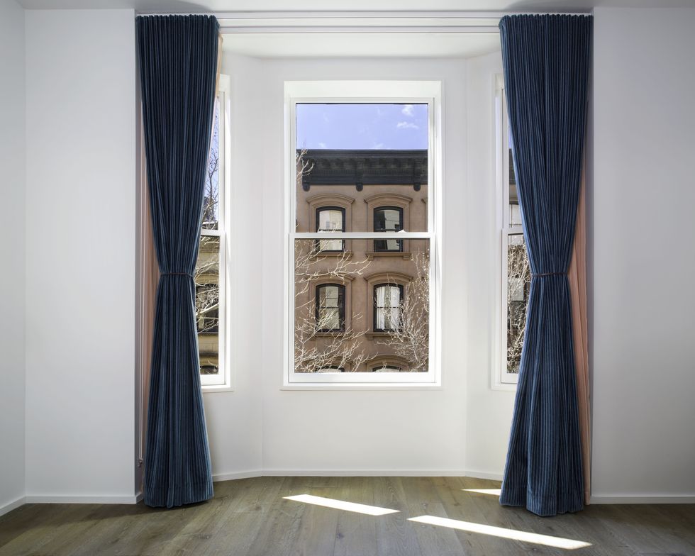 Curtain, Interior design, Window treatment, Blue, Property, Room, Textile, Floor, Window, House, 