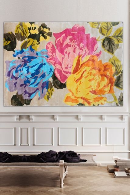 Yellow, Modern art, Watercolor paint, Painting, Peony, Wall, Room, Art, Flower, Acrylic paint, 