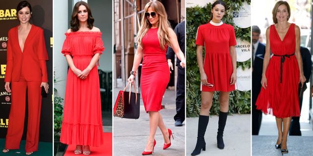 Red, Clothing, Fashion model, Dress, Fashion, Shoulder, Footwear, Street fashion, Cocktail dress, Formal wear, 