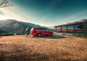 Sky, Vehicle, Car, Red, Cloud, Transport, Automotive exterior, Mode of transport, Grass, Wheel, 