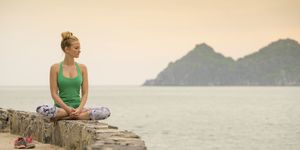 Sitting, Water, Physical fitness, Sea, Morning, Meditation, Vacation, Summer, Calm, Yoga, 