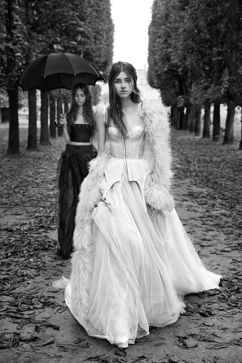 White, Photograph, Black, Dress, Clothing, Gown, Beauty, Black-and-white, Fashion, Standing, 