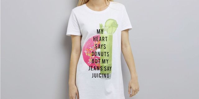 T-shirt, Clothing, White, Product, Sleeve, Pink, Top, Shoulder, Text, Font, 