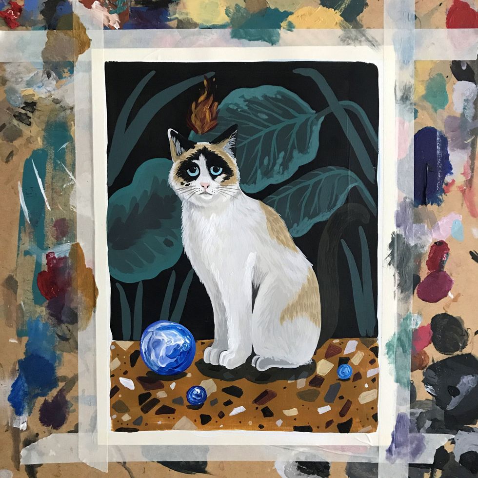 Cat, Painting, Art, Felidae, Small to medium-sized cats, Visual arts, Watercolor paint, Siamese, Acrylic paint, Modern art, 