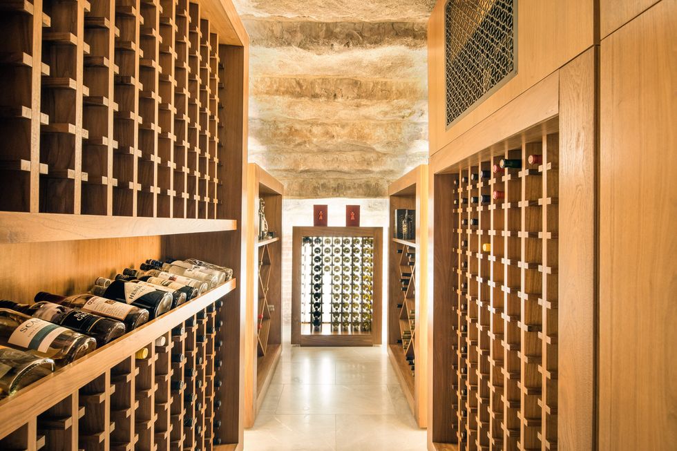 Wine cellar, Property, Building, Interior design, Architecture, Room, Winery, Ceiling, Furniture, House, 