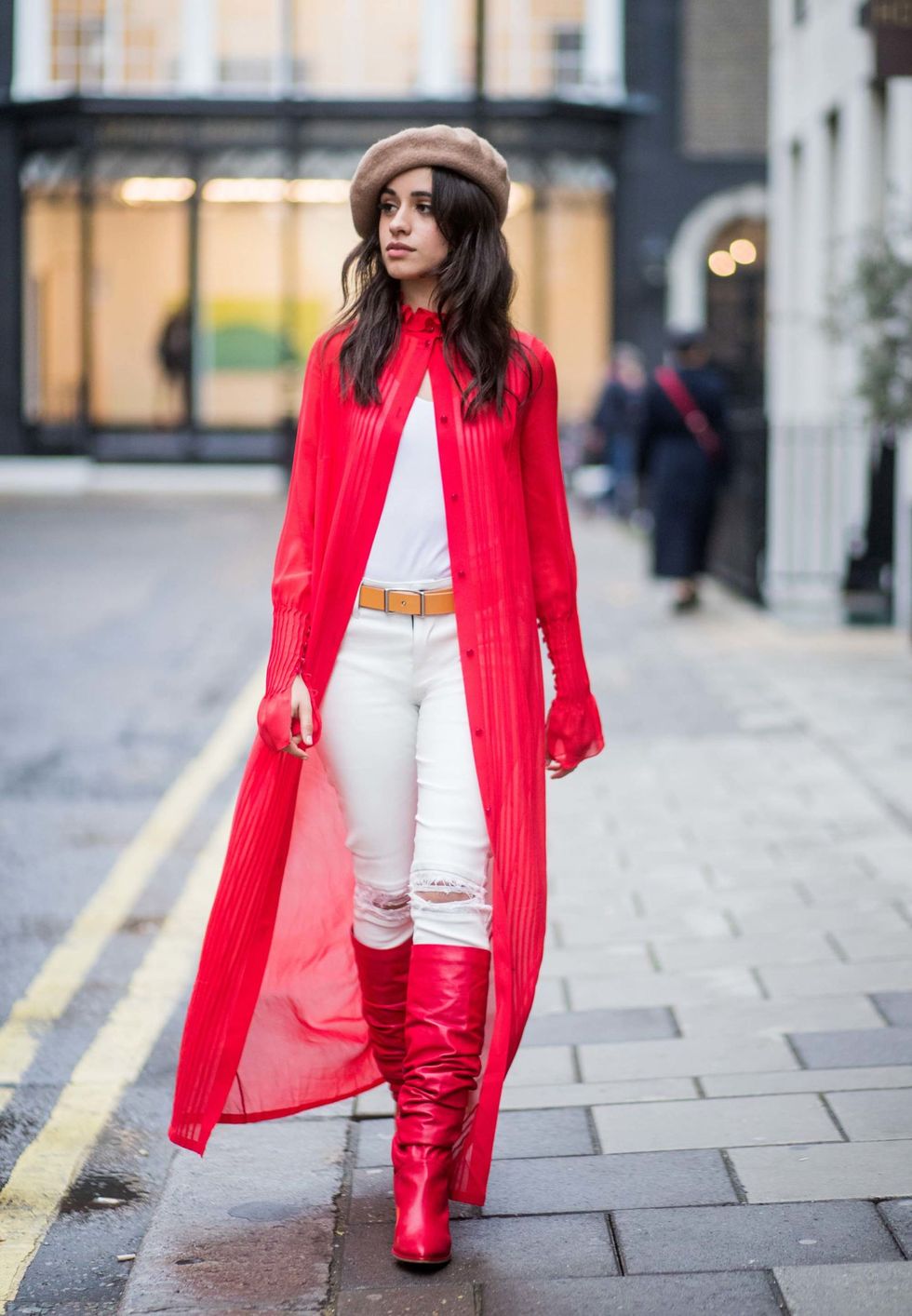 Clothing, Street fashion, White, Pink, Red, Photograph, Fashion, Outerwear, Footwear, Snapshot, 