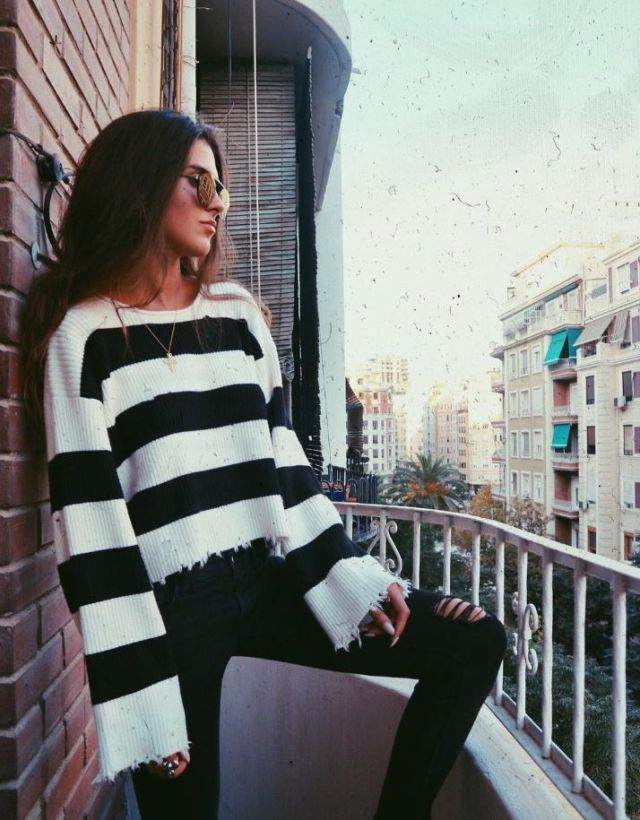 White, Clothing, Street fashion, Beauty, Fashion, Outerwear, Black-and-white, Sweater, Footwear, Lip, 