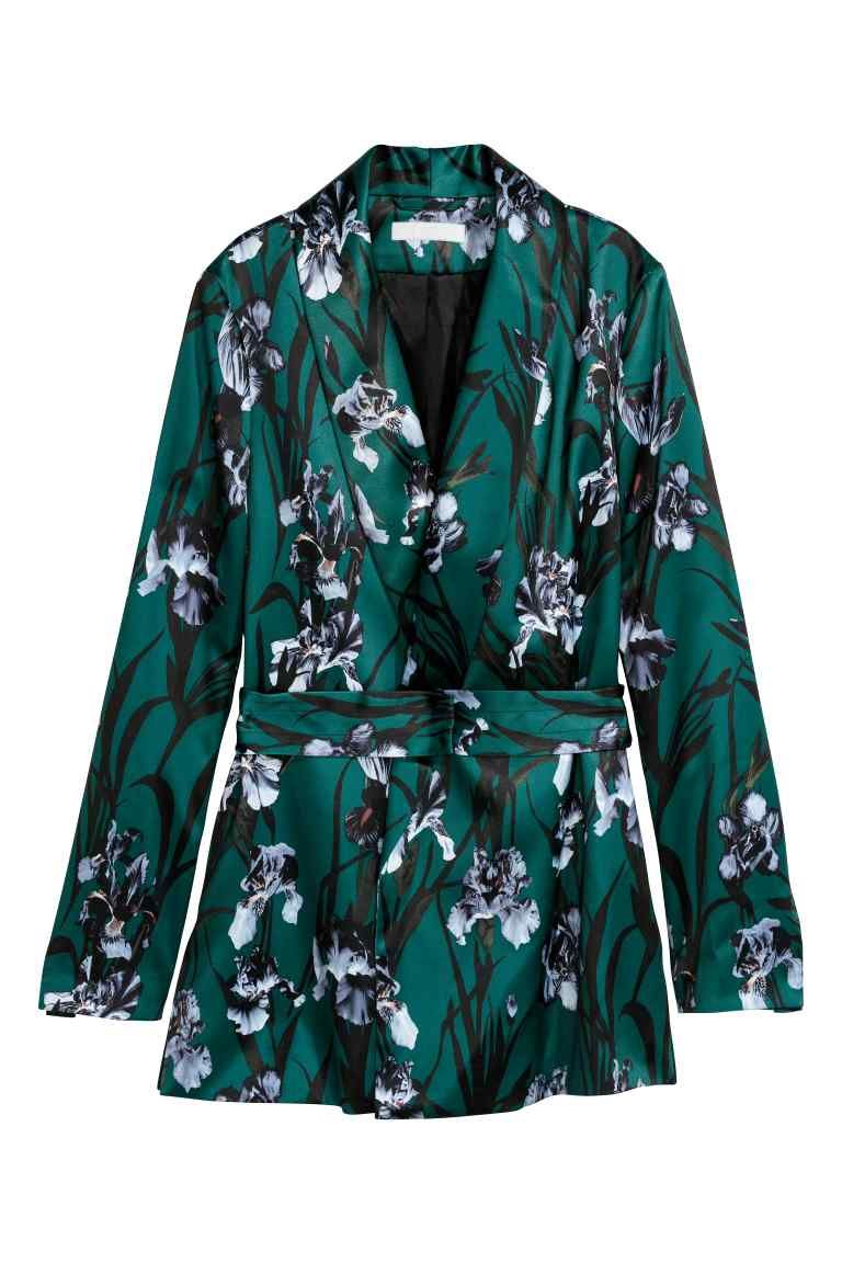 Clothing, Sleeve, Green, Outerwear, Collar, Blouse, Robe, Coat, Top, Jacket, 