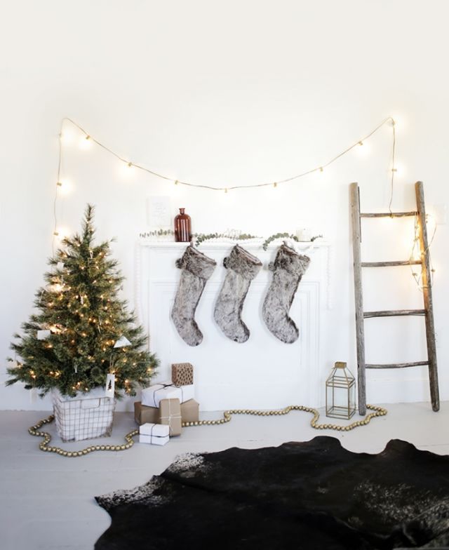 White, Tree, Wall, Room, Design, Christmas tree, Branch, Christmas decoration, Winter, Plant, 