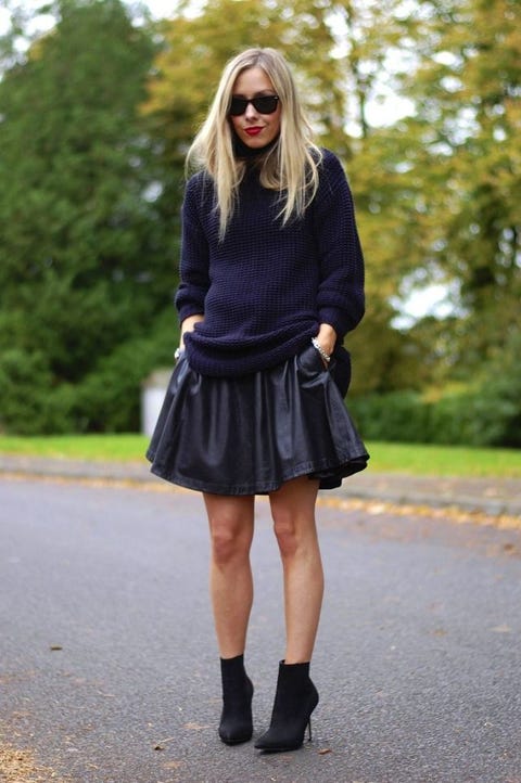 sweater-and-full-leather-skirt-street-style image