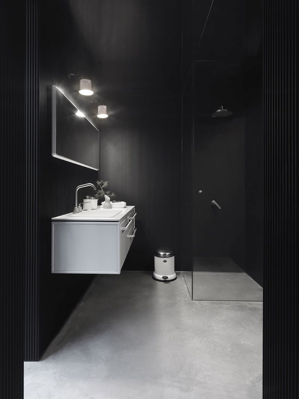 Black, Bathroom, Room, Tile, Bidet, Black-and-white, Floor, Architecture, Plumbing fixture, Interior design, 