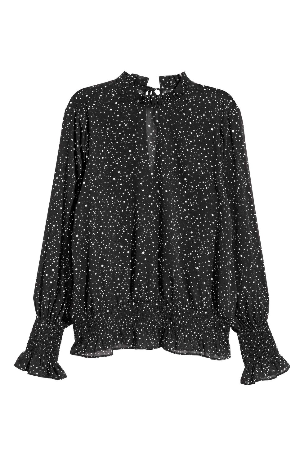 Clothing, Black, Shirt, Sleeve, Outerwear, Blouse, Top, Pattern, Neck, Collar, 