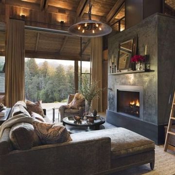Room, Living room, Furniture, Fireplace, Hearth, Interior design, Property, Ceiling, Home, Lighting, 