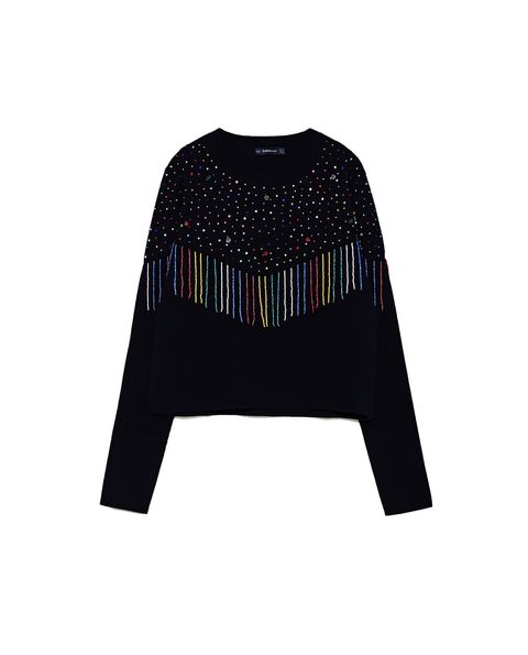 Clothing, Black, Outerwear, Sleeve, Sweater, Crop top, T-shirt, Blouse, Top, Neck, 